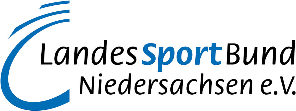 Logo des LandesSportBundes Niedersachsen e.V. in blau und schwarz auf wei&szlig;em Hintergrund.